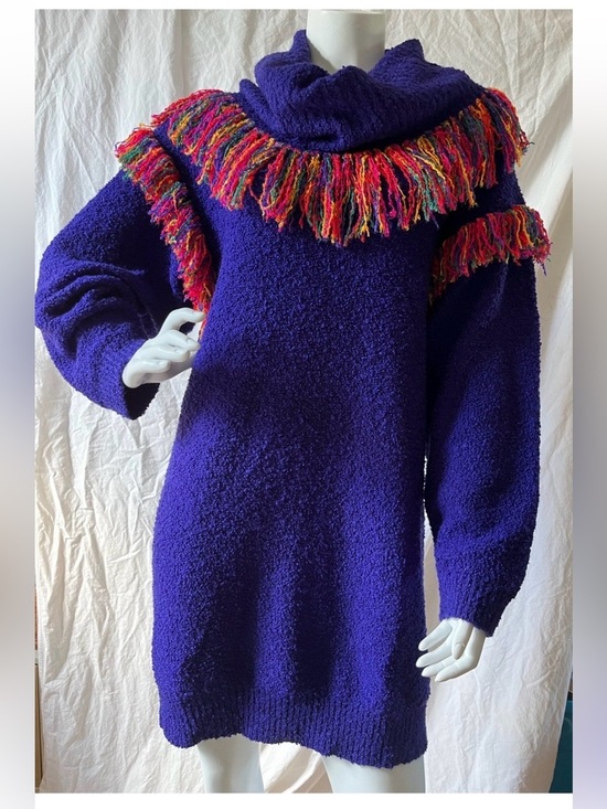 Simon Chang Dresses & Skirts - Simon Chang Vintage Royal Purple Statement Bouclé Sweater Dress